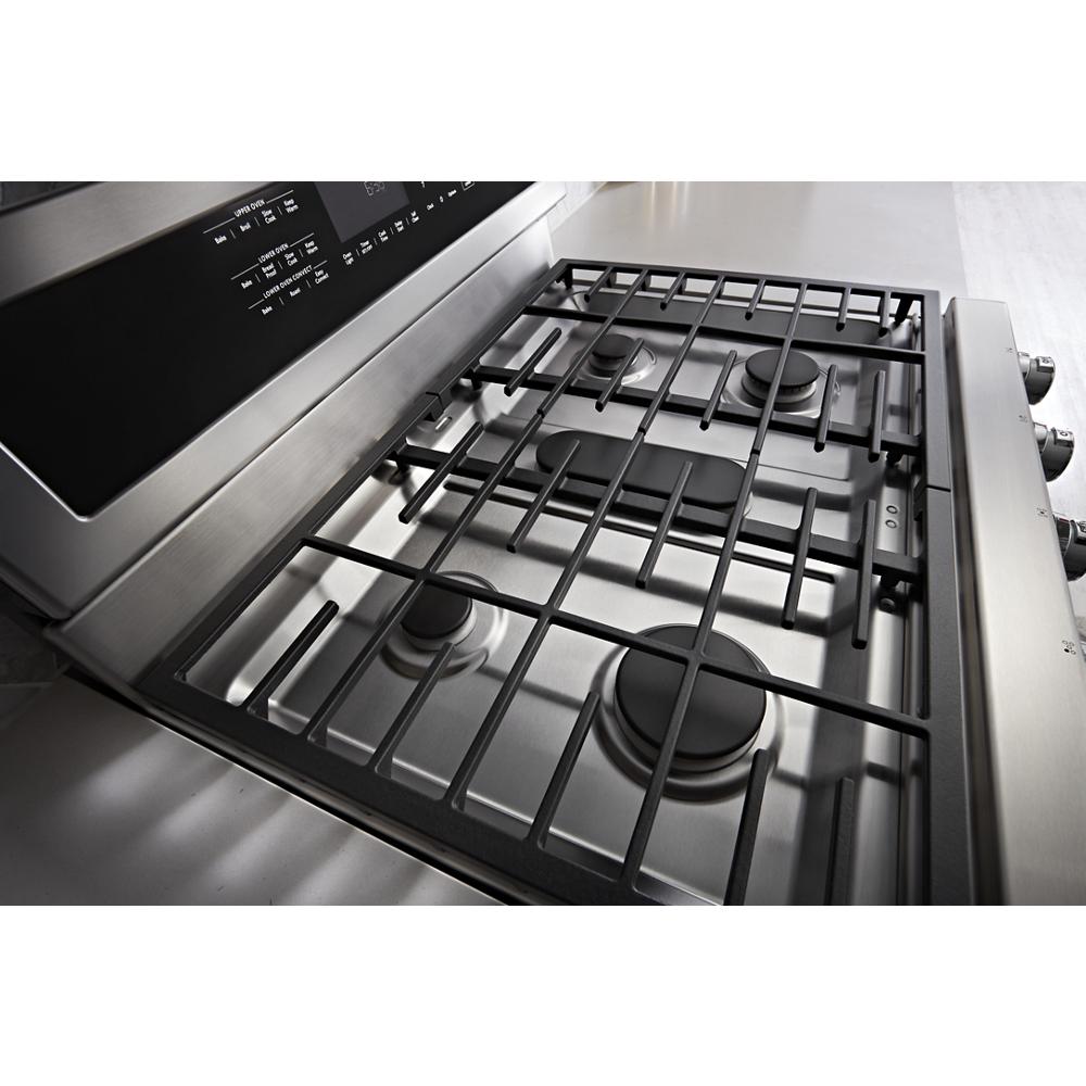 30-inch stainless steel gas cooktop with five burners and continuous grates for kitchen and home improvement appliances