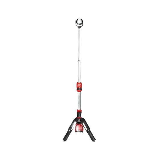 Compact Milwaukee utility tower light with extendable tripod stand for portable jobsite illumination and home improvement tasks