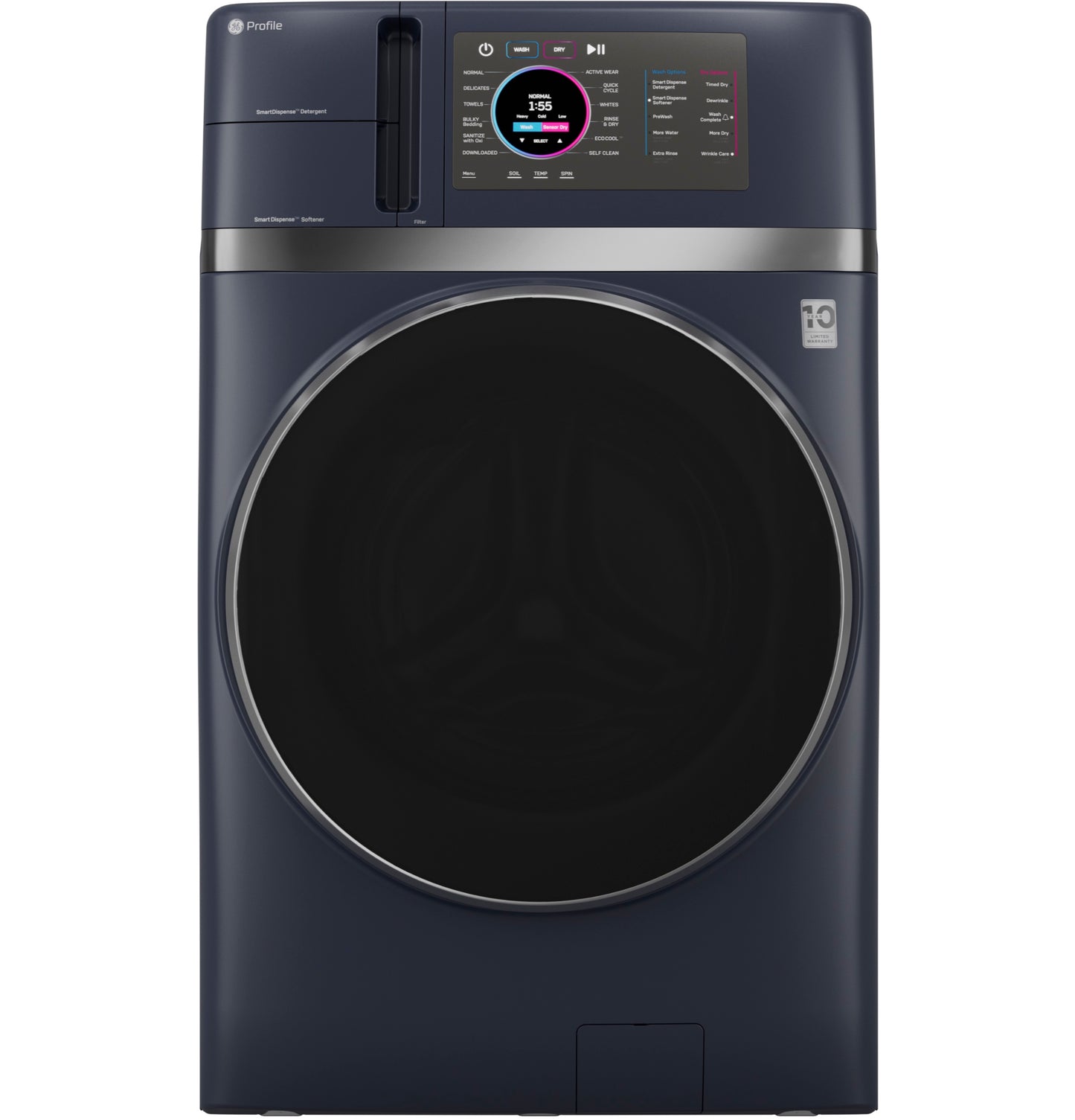 Dark blue ultra-fast washer dryer combo with digital touchscreen and Ventless Inverter Heat Pump from Washers & Dryers collection