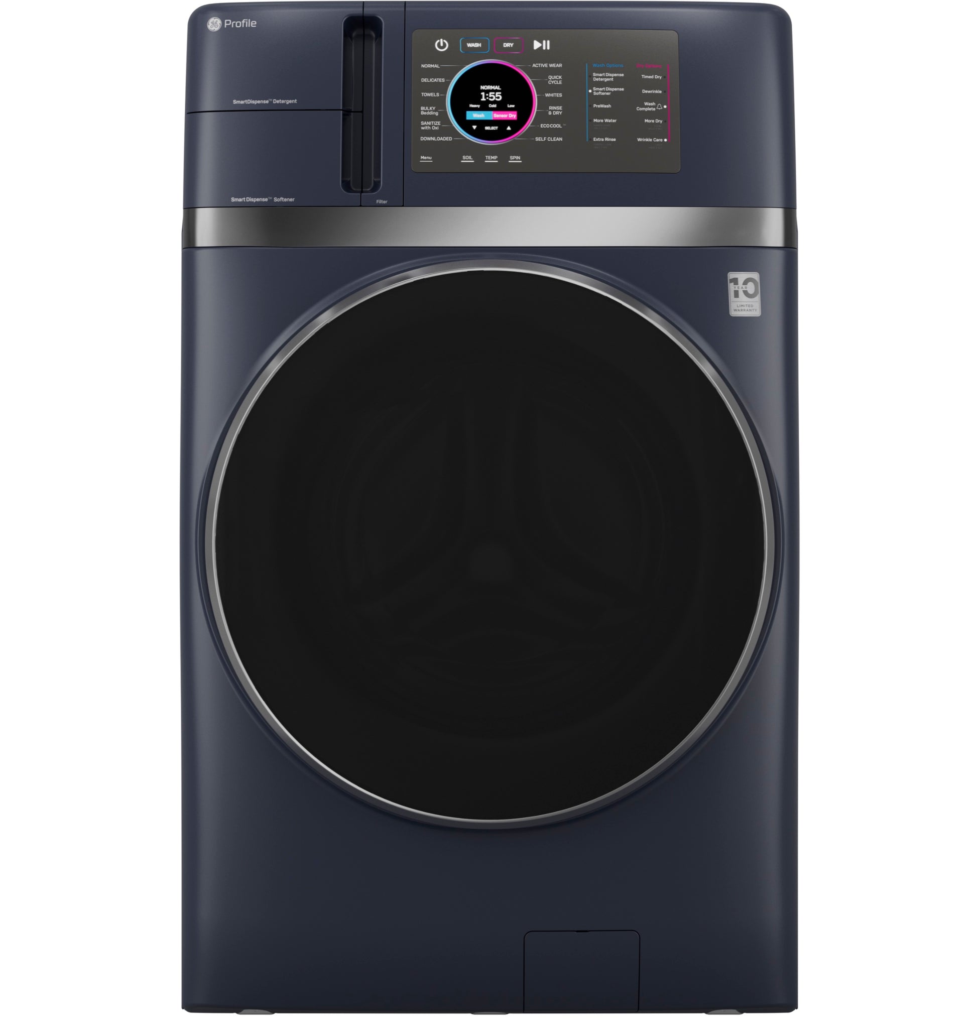 Dark blue ultra-fast washer dryer combo with digital touchscreen and Ventless Inverter Heat Pump from Washers & Dryers collection