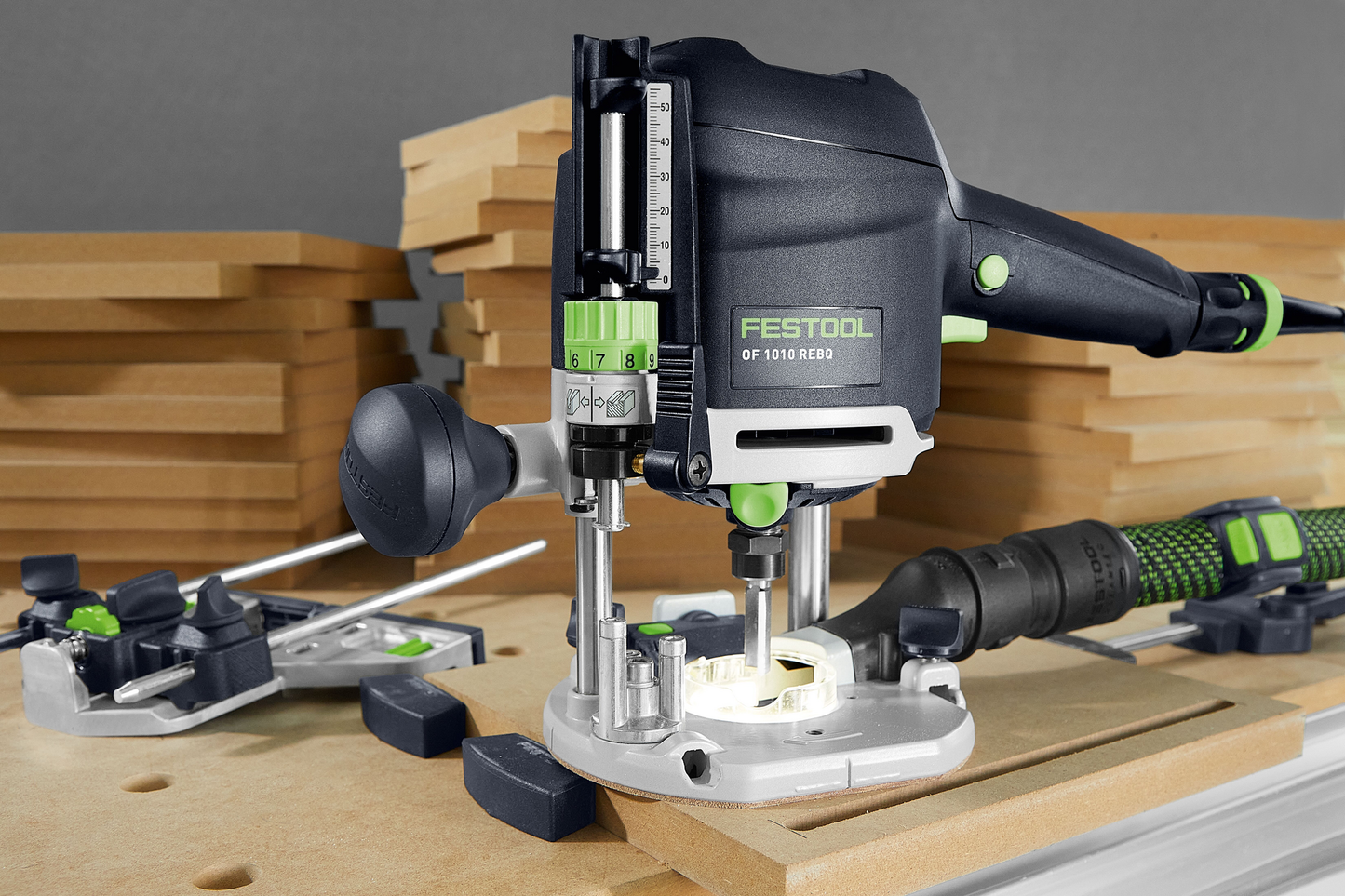 Festool plunge router with ergonomic handle and precise depth adjustment for woodworking tools and home improvement collections