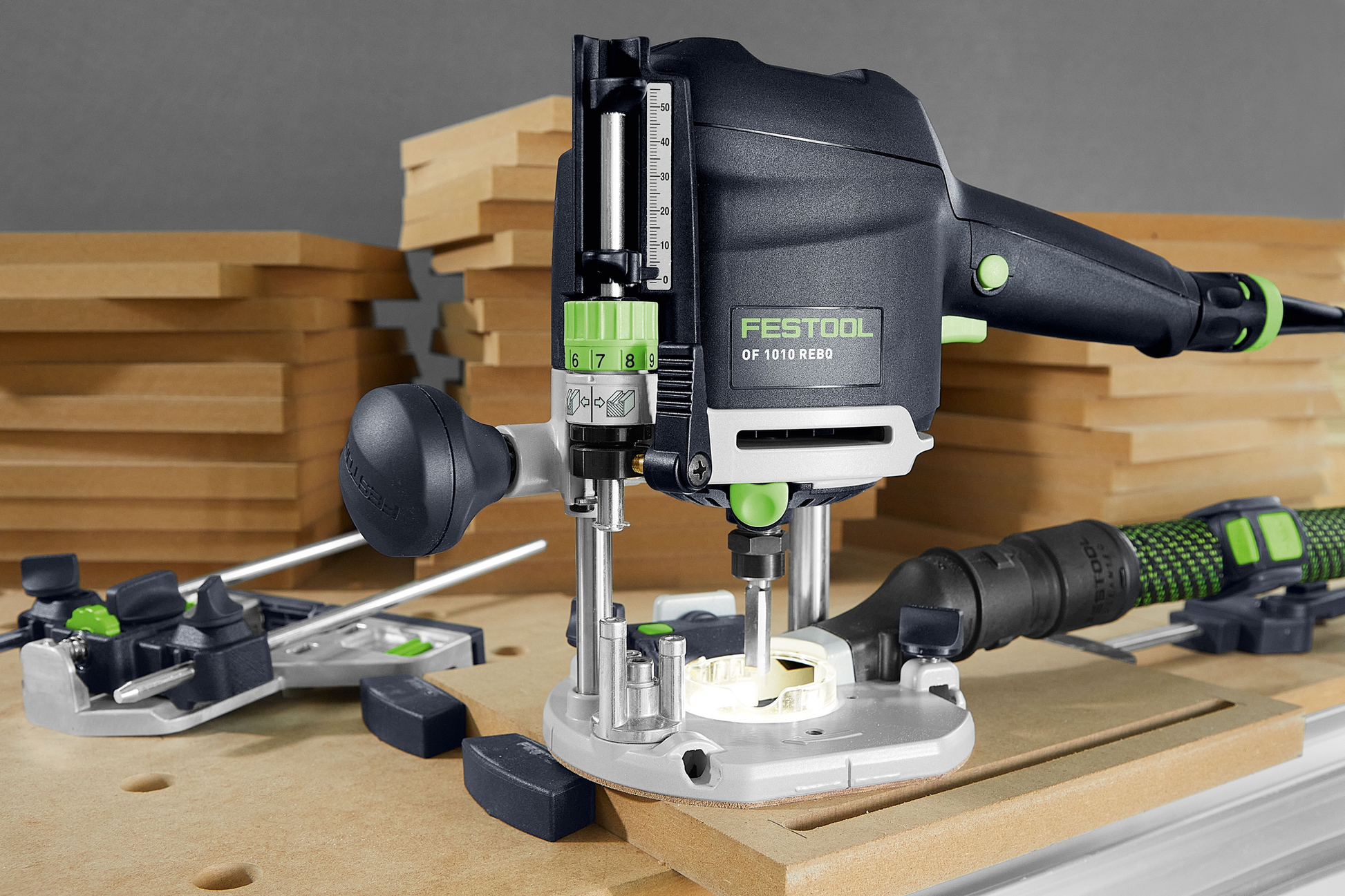 Festool plunge router with ergonomic handle and precise depth adjustment for woodworking tools and home improvement collections