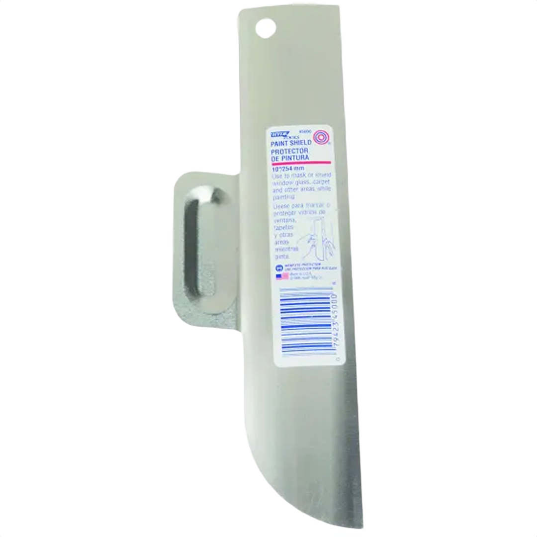 Durable aluminum paint shield with handle for protecting window glass and surfaces during home improvement painting projects