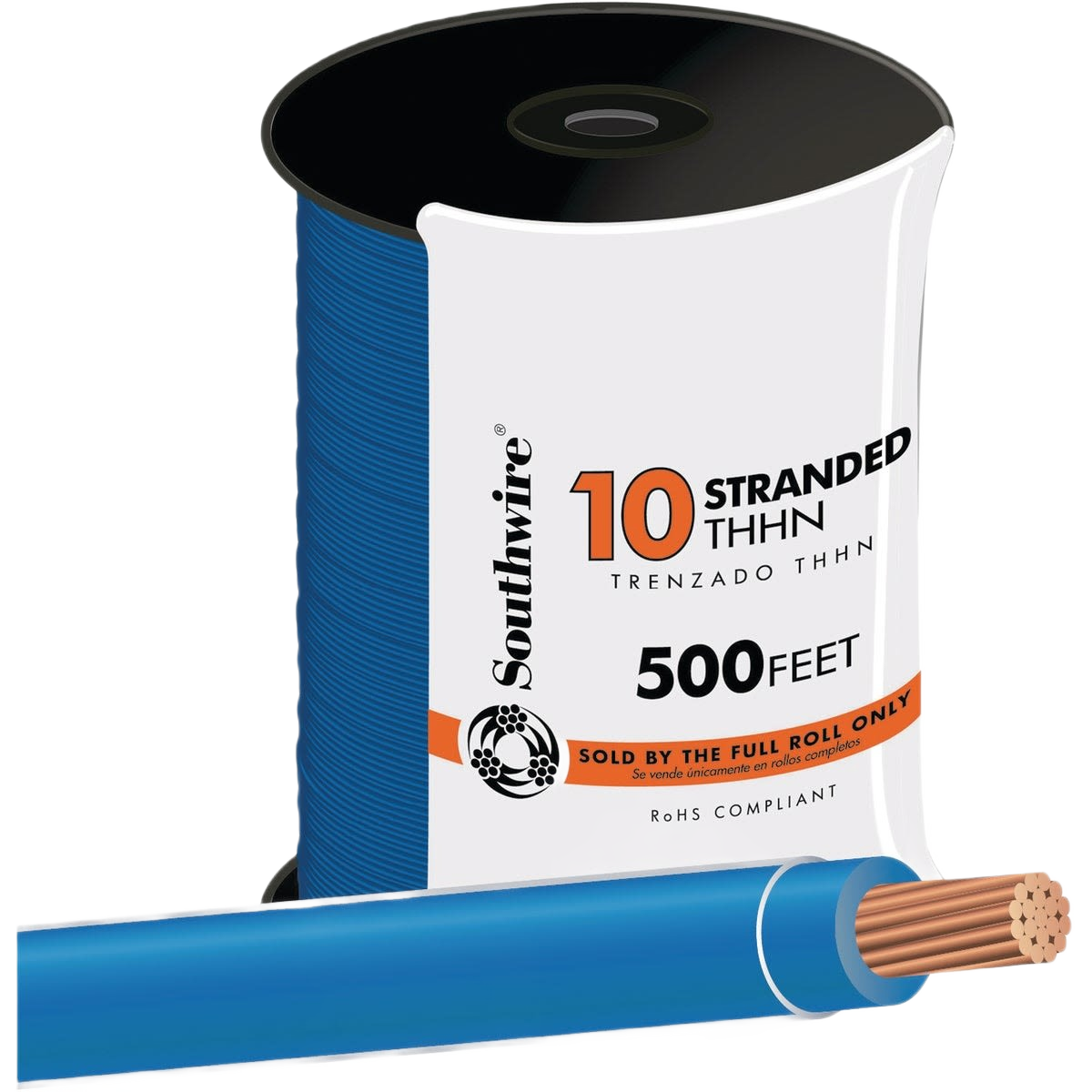 Spool of blue stranded electrical wire with copper conductor for tools and home improvement projects