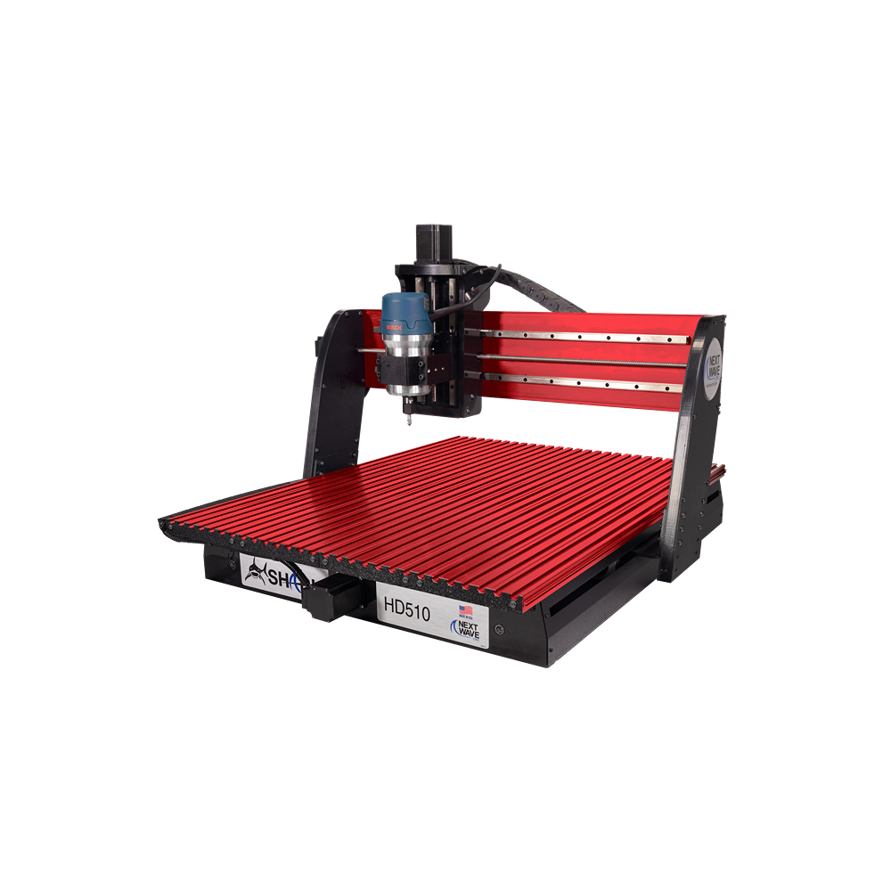 Compact CNC router with red and black frame designed for precision cutting in tools and home improvement projects