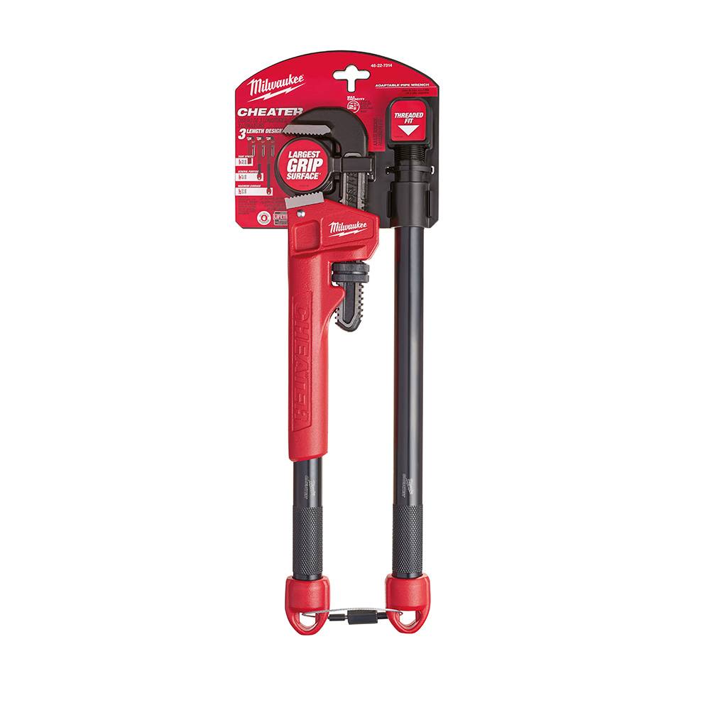 Milwaukee CHEATER™ adaptable pipe wrench with red handle and extended black lever for improved grip in tools and home improvement