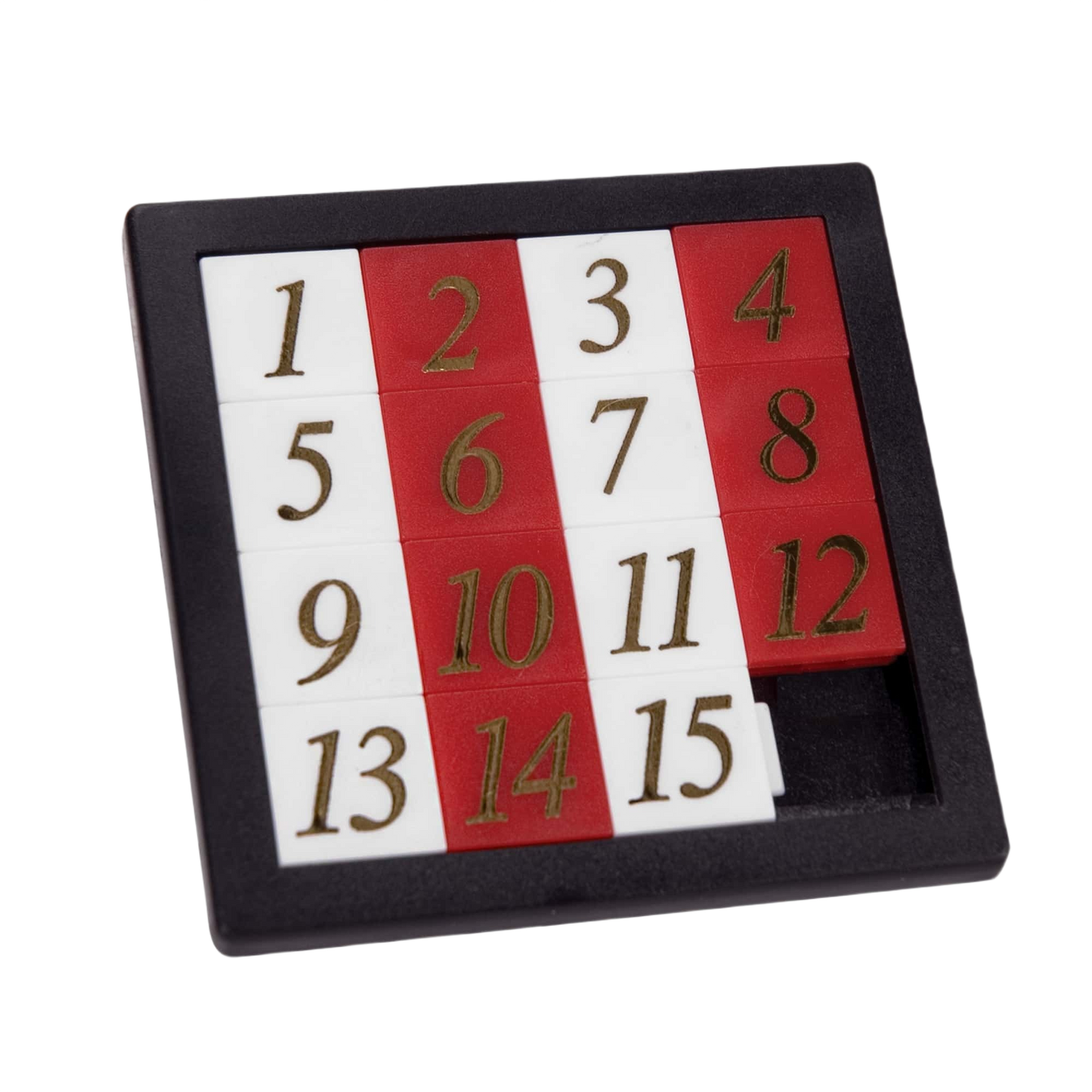 Sliding number puzzle with alternating red and white tiles in black frame for toys and games collection under $50