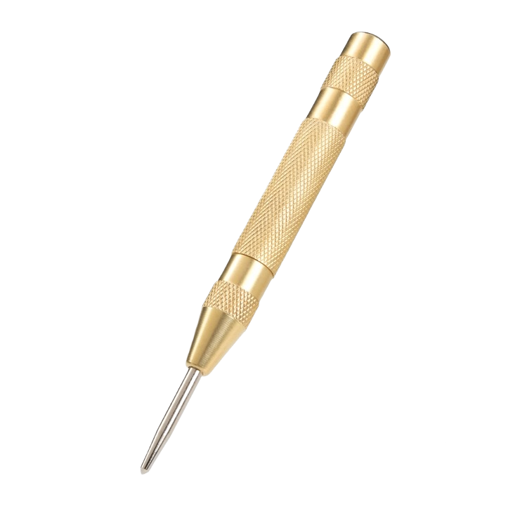 Brass automatic center punch with knurled grip for precise marking in tools and home improvement tasks