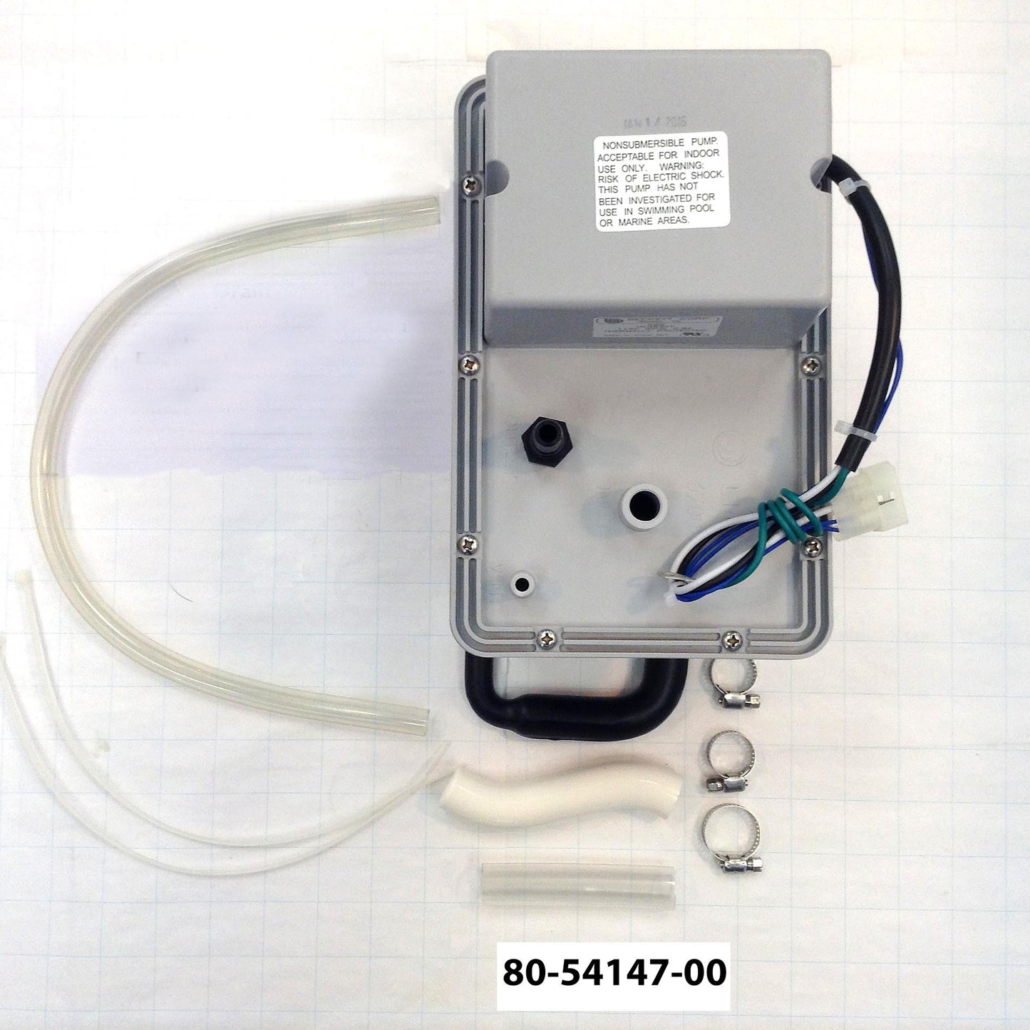 Clear ice machine drain pump with electrical wiring and clear tubing, designed for use in Freezers & Ice Makers and Kitchen & Kitchenware collections.