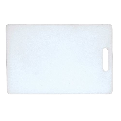 White plastic kitchen cutting board with handle for food preparation in cutting boards and kitchenware collections