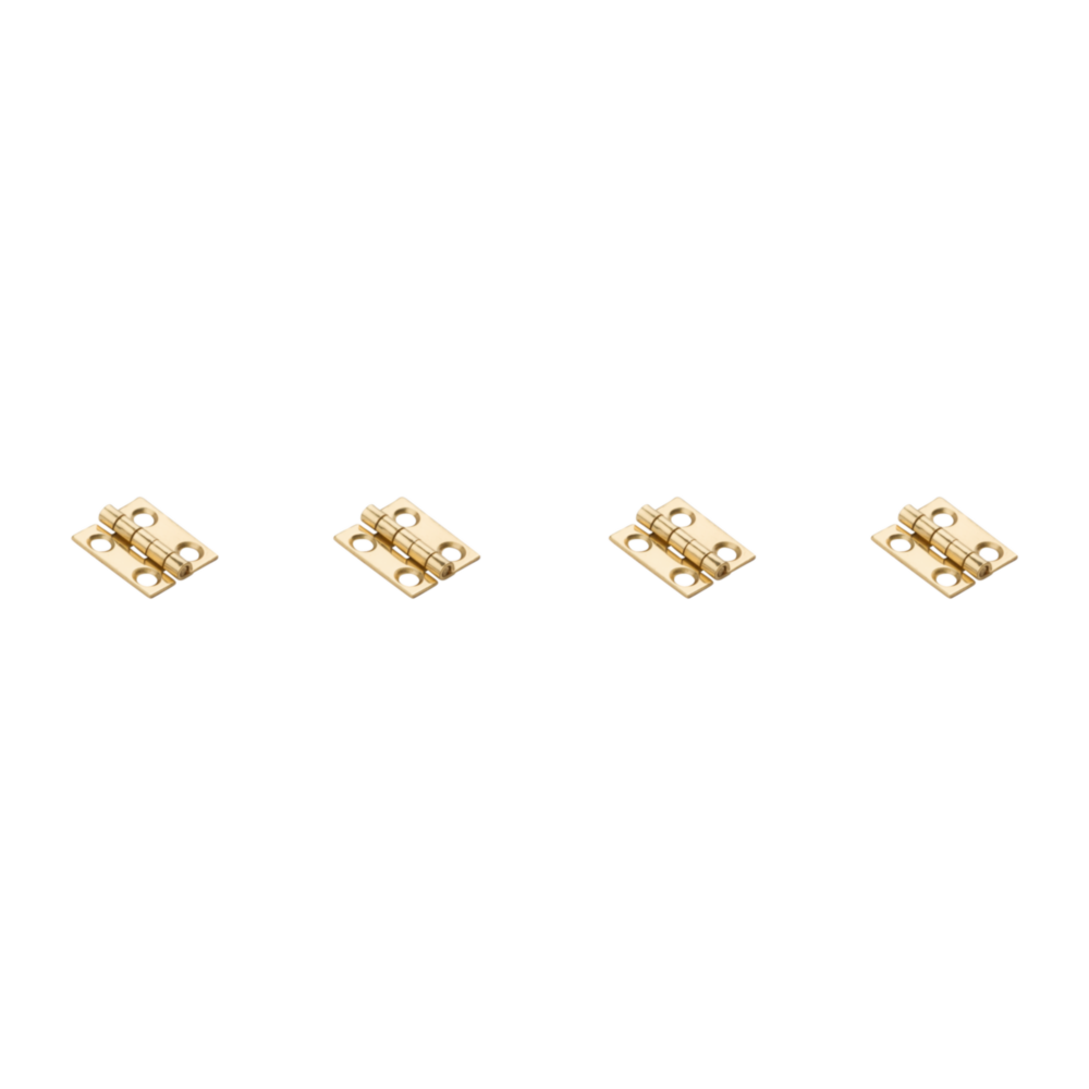 Set of four narrow brass decorative hinges with mounting holes for small woodworking and craft projects under $50