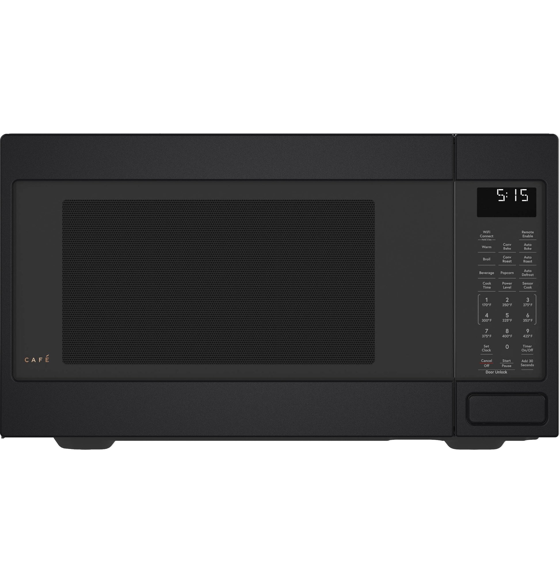 Black smart countertop microwave with digital display and control panel from kitchen and appliances collection