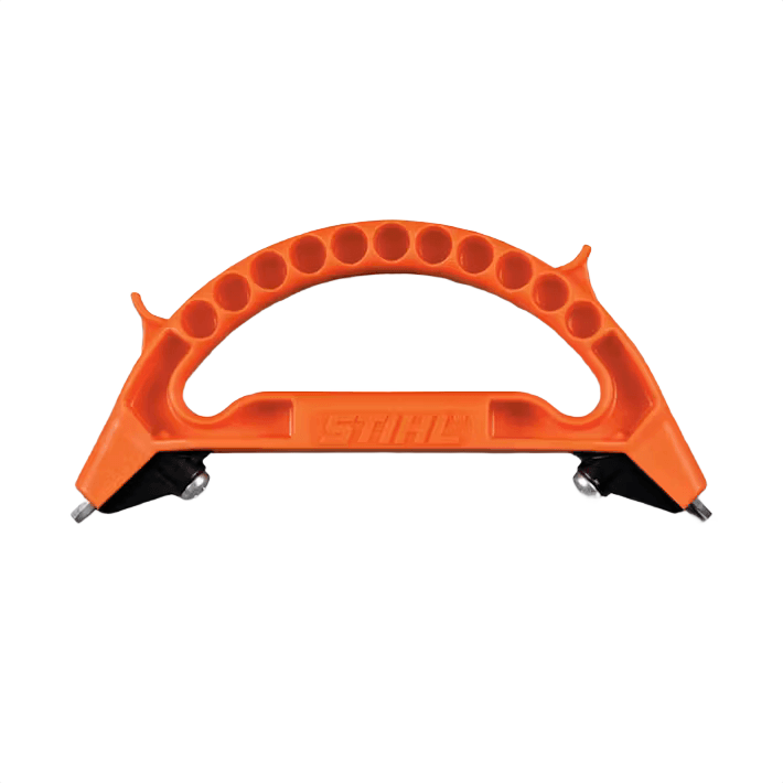 Orange handheld sharpener with tungsten carbide blade and ergonomic handle for pruning and gardening tools use