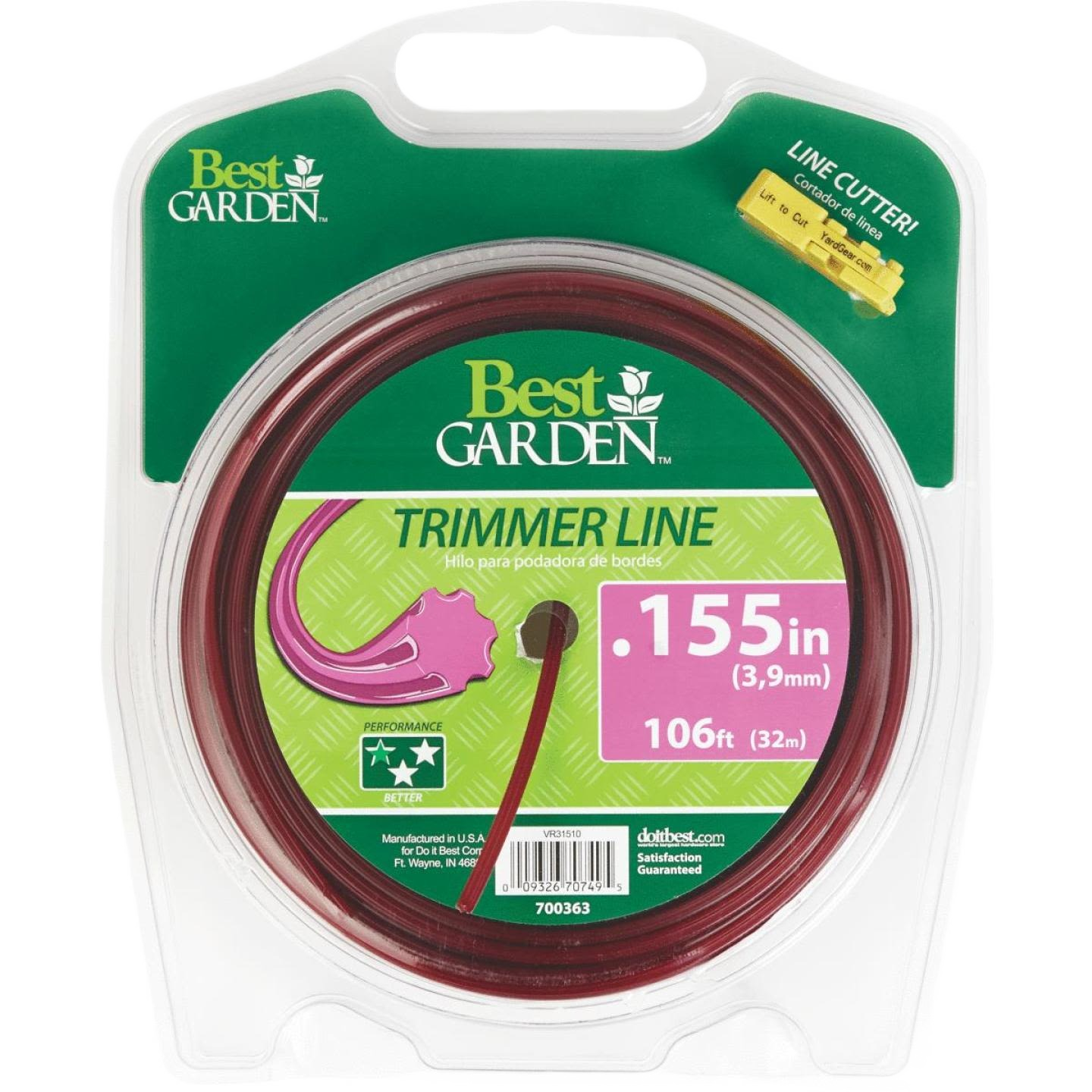 Purple Best Garden trimmer line .155 inch diameter in clear plastic packaging for garden tool replacement parts