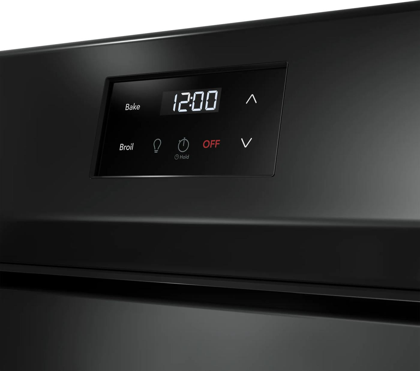 digital control panel on black gas range showing bake and broil settings for kitchen appliances and home improvement