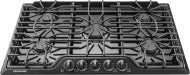 36-inch black gas cooktop with continuous cast iron grates and sealed burners from kitchen appliances collection