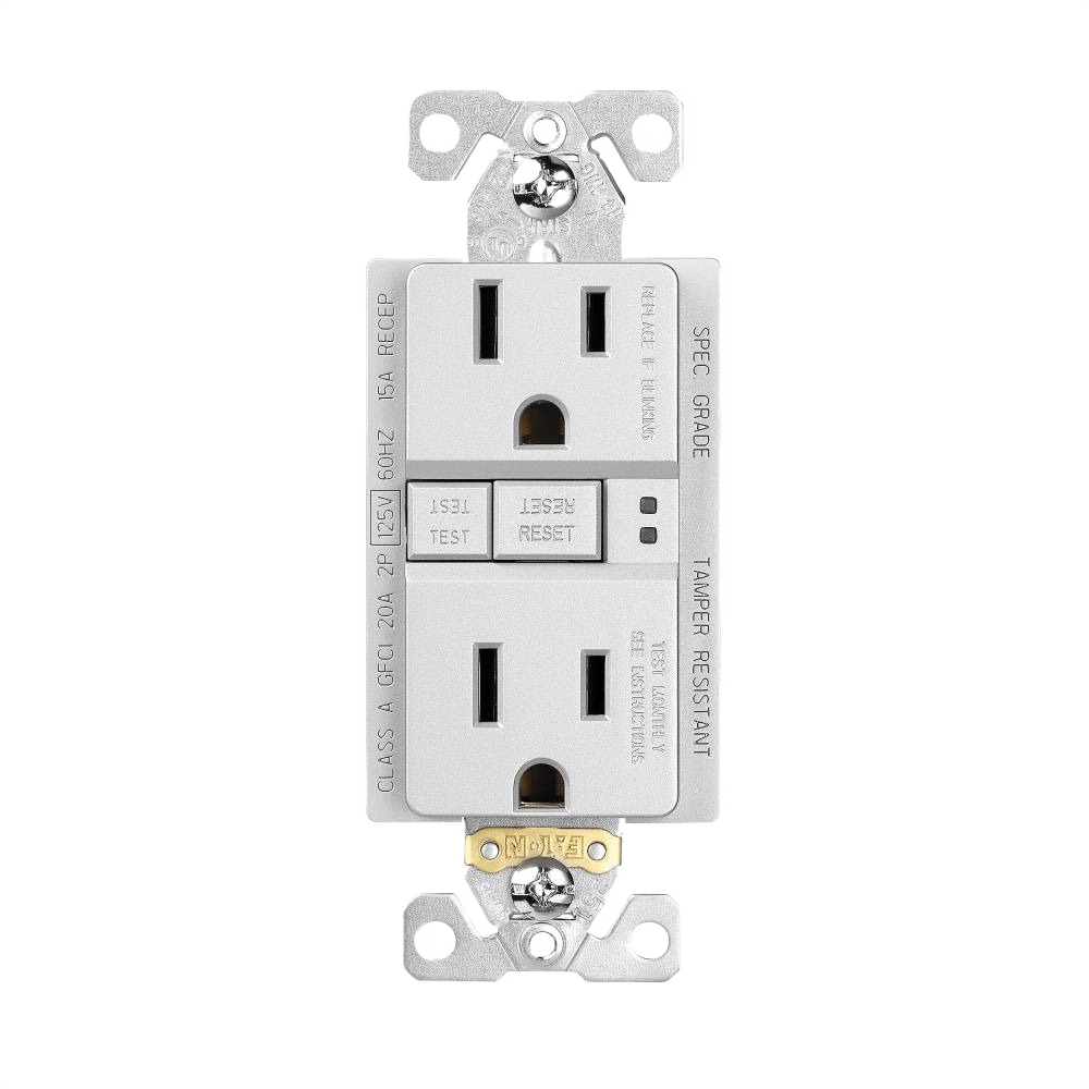 Silver granite GFCI duplex outlet with test and reset buttons, electrical home improvement tool under $50 collection