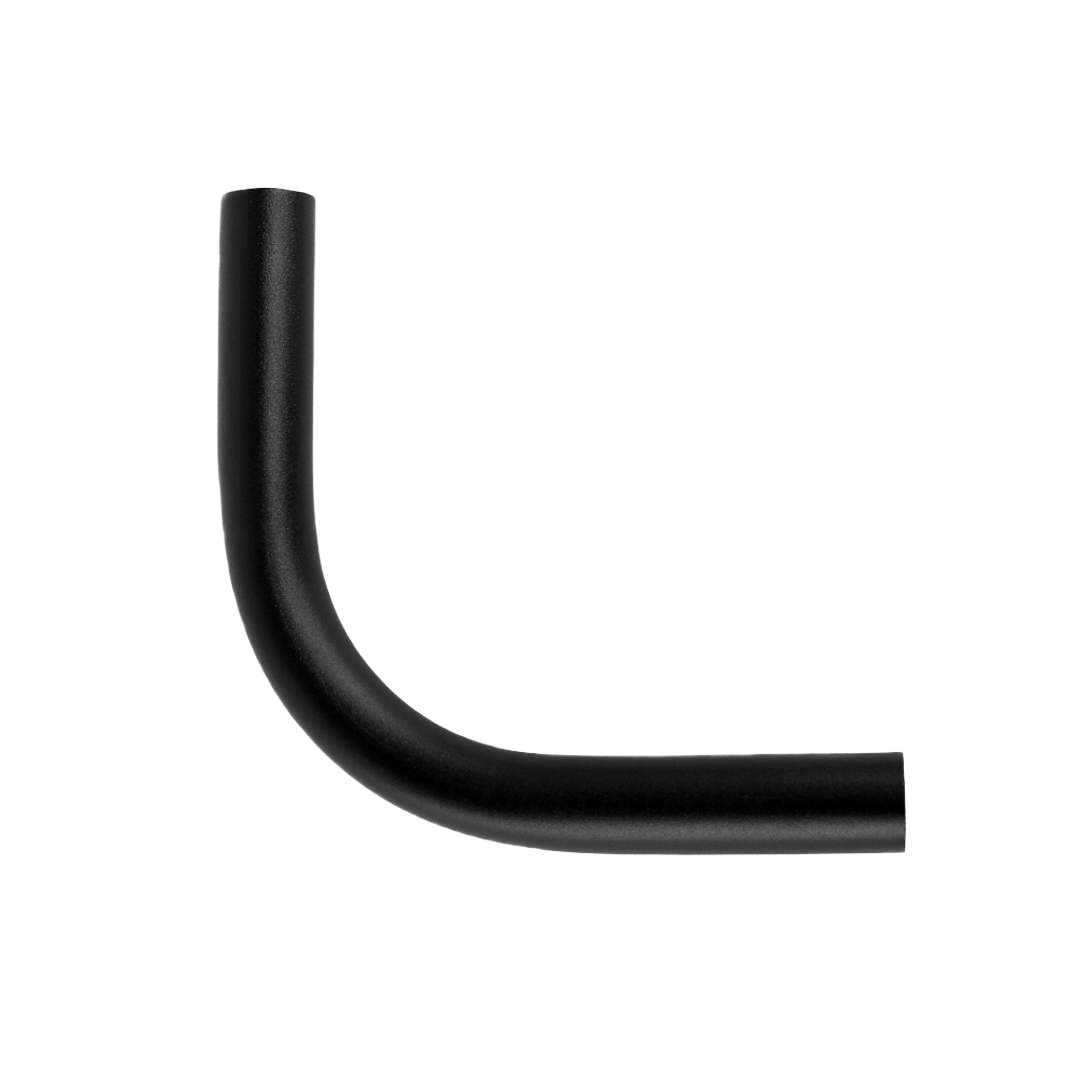 Black 90 degree elbow connector for aluminum handrails, designed for ADA compliance in home improvement projects