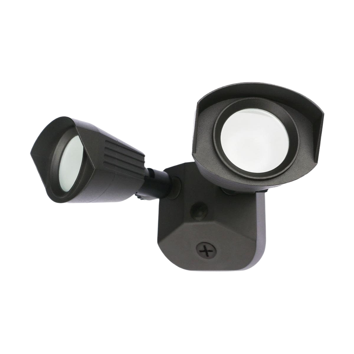 Bronze dual head LED security light with adjustable floodlights for outdoor home safety and smart lighting projects