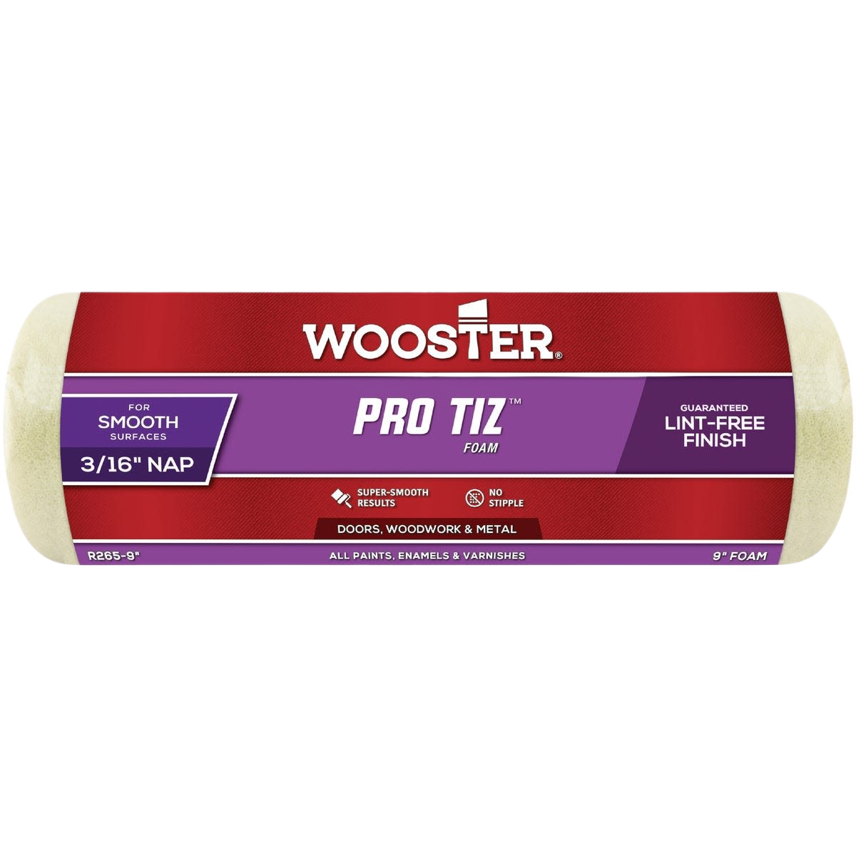 Wooster Pro TIZ smooth foam roller cover with 3/16-inch nap for doors, woodwork, and metal painting tools