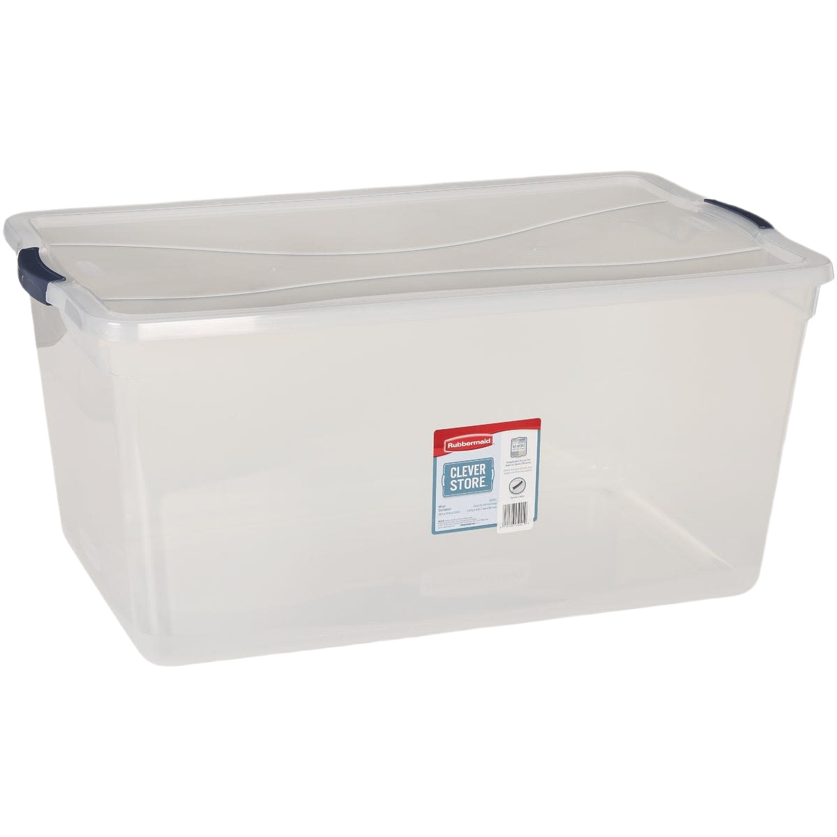 Clear plastic storage tote with latching lid, flat stack design for efficient dorm organization and storage solutions under $50