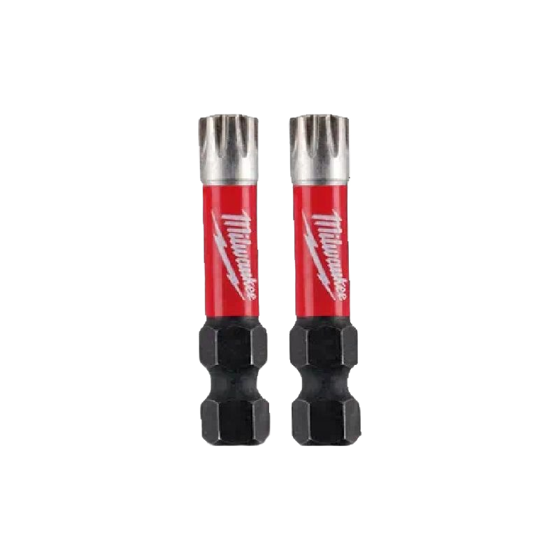 Two red and black 2-inch impact power bits designed for heavy-duty tools and home improvement use