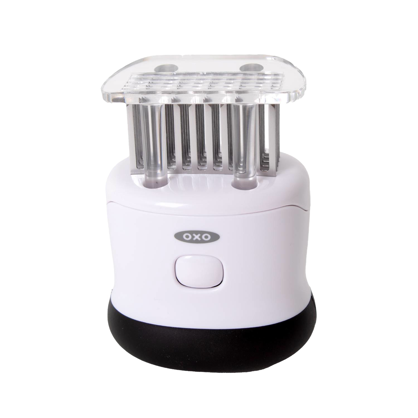 Compact white and black bladed meat tenderizer tool with sharp stainless steel blades in kitchen utensils under $50 collection