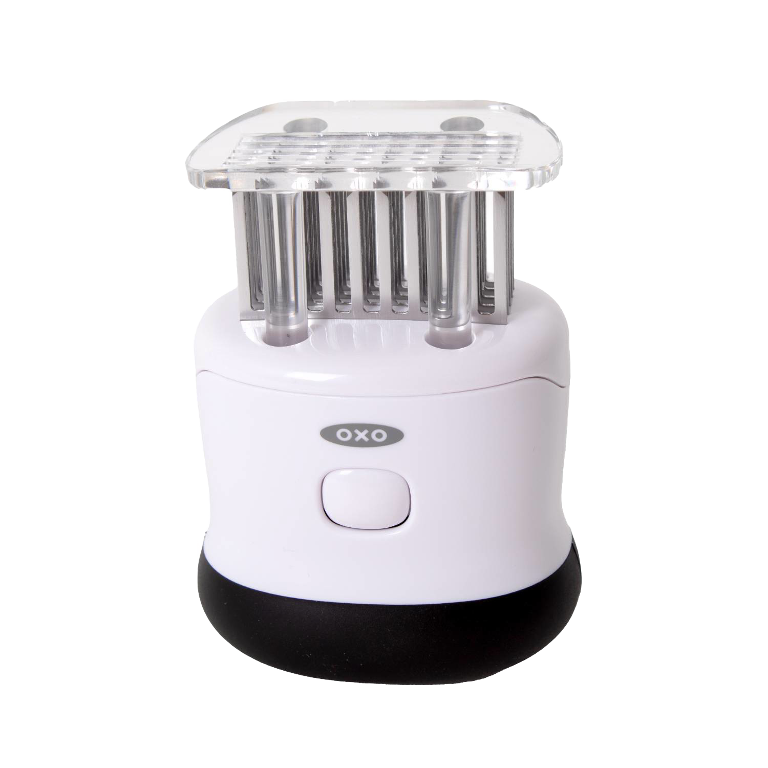 Compact white and black bladed meat tenderizer tool with sharp stainless steel blades in kitchen utensils under $50 collection