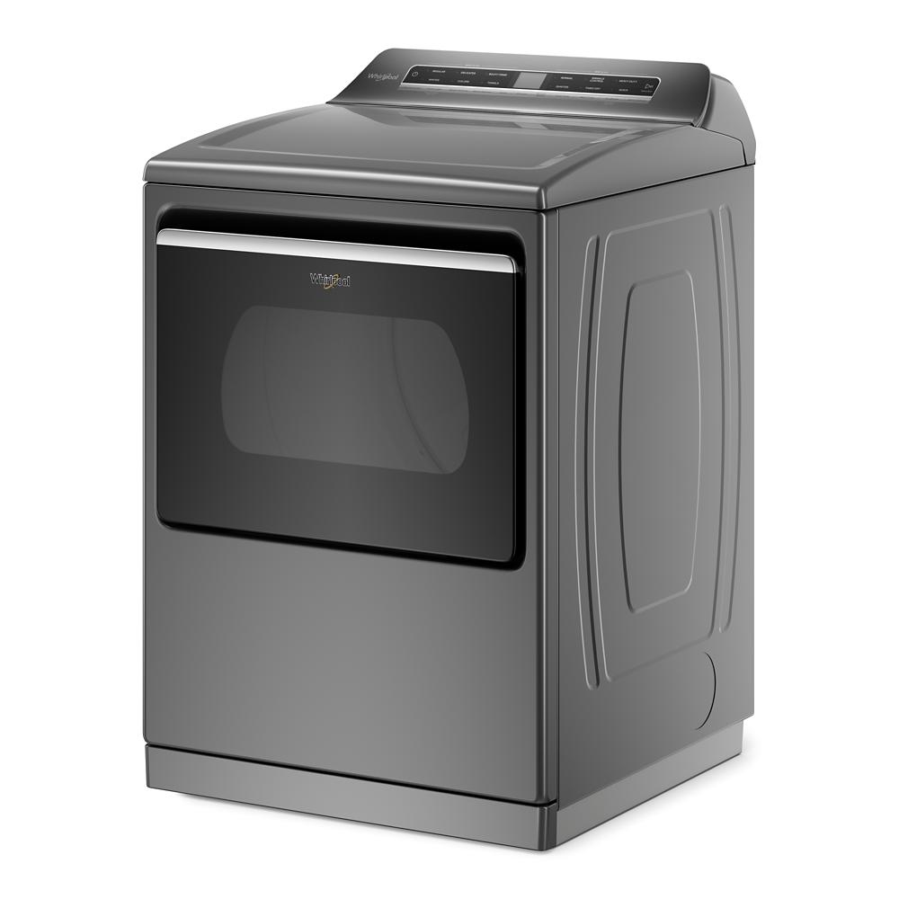 Gray electric top load dryer with glass door and digital control panel in electric dryers and appliances collection