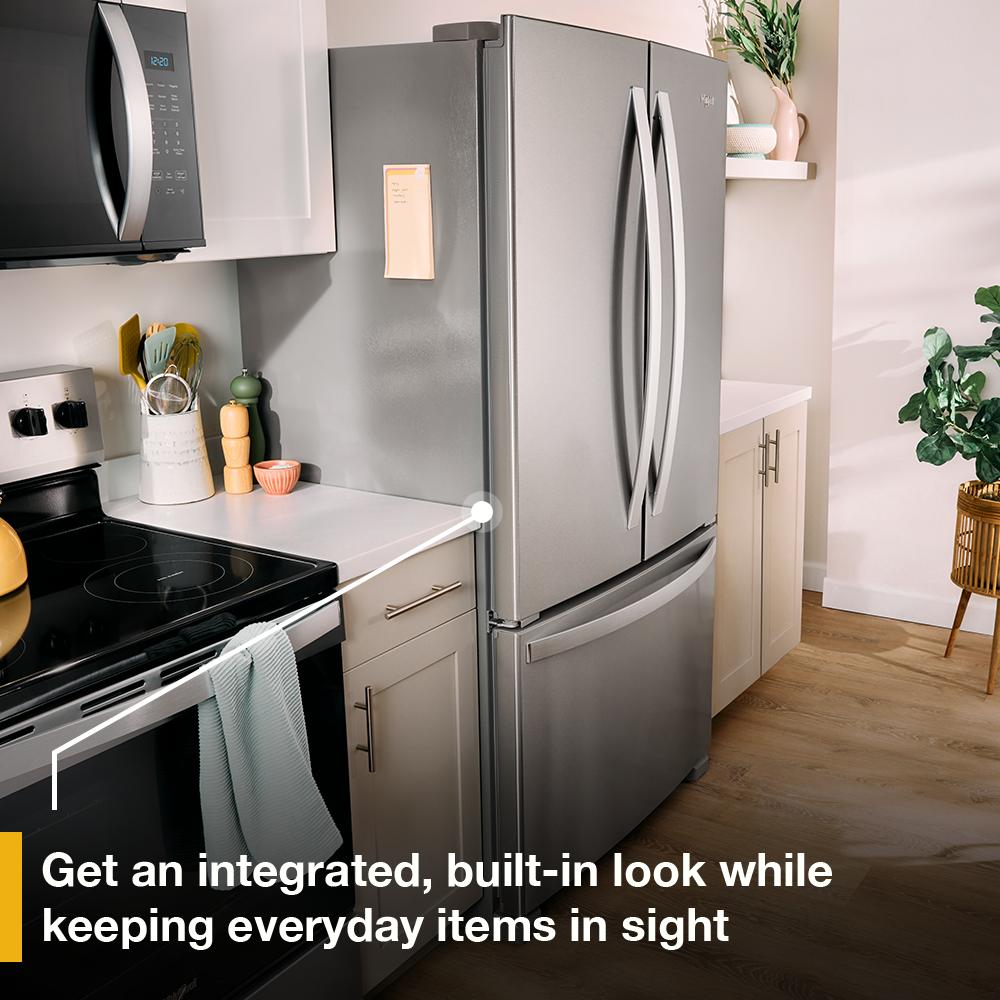 Stainless steel counter-depth French door refrigerator with bottom freezer in kitchen appliances and home improvement collection