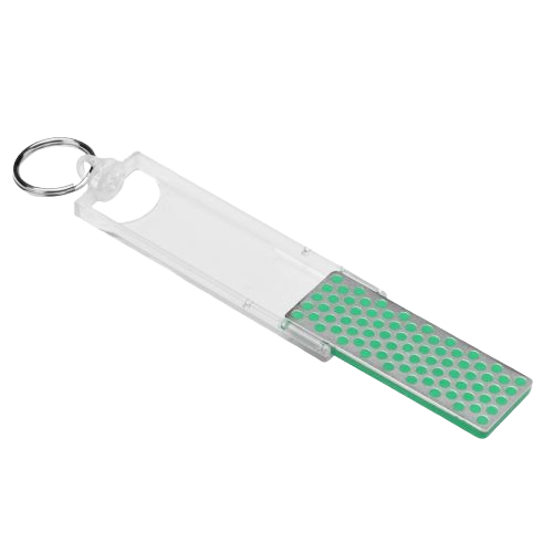 Portable extra-fine diamond sharpening stone with keyring for woodworking tools and home improvement projects