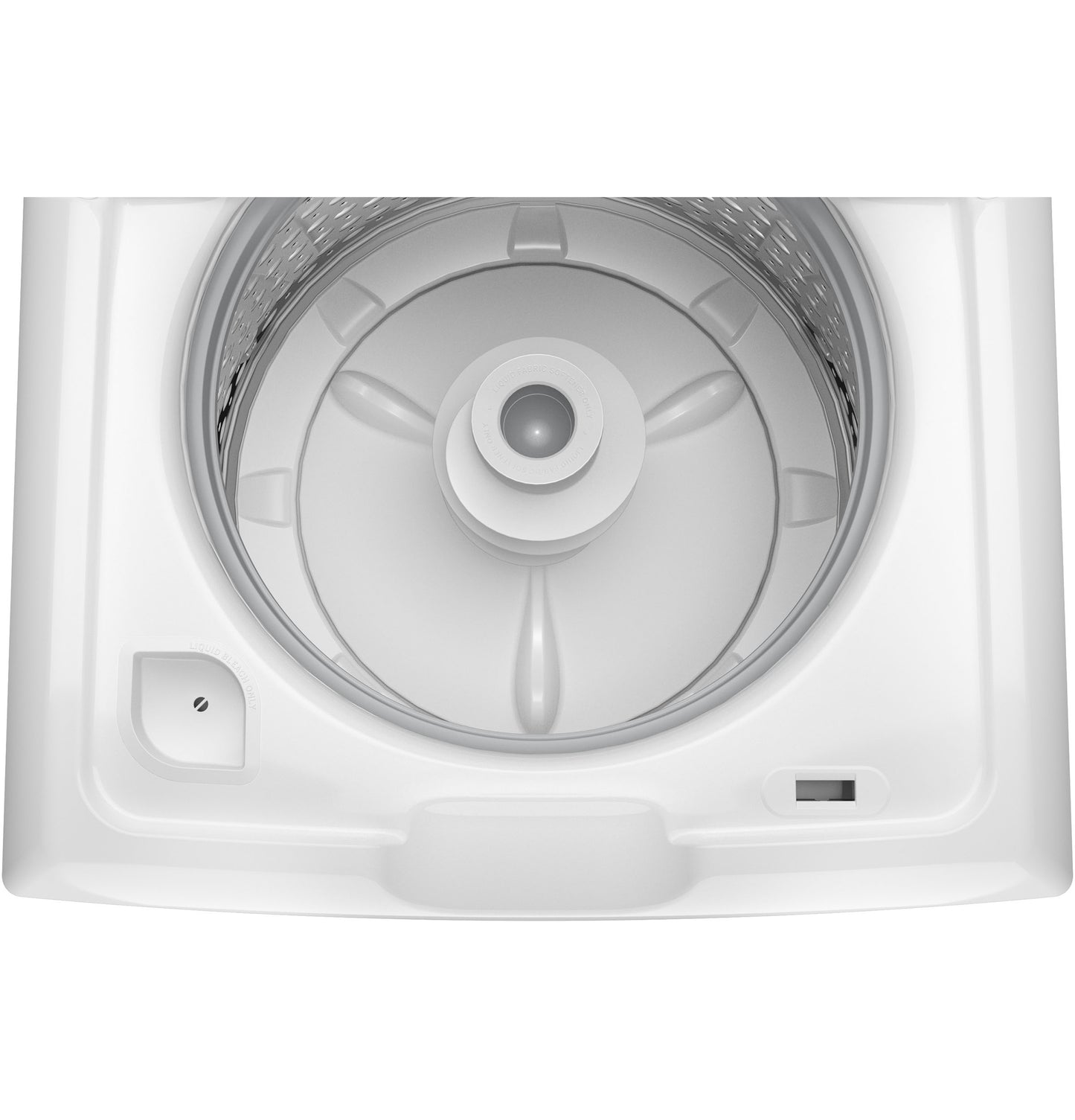 Top view of white top load washer tub with stainless steel basket for washers and appliances collection