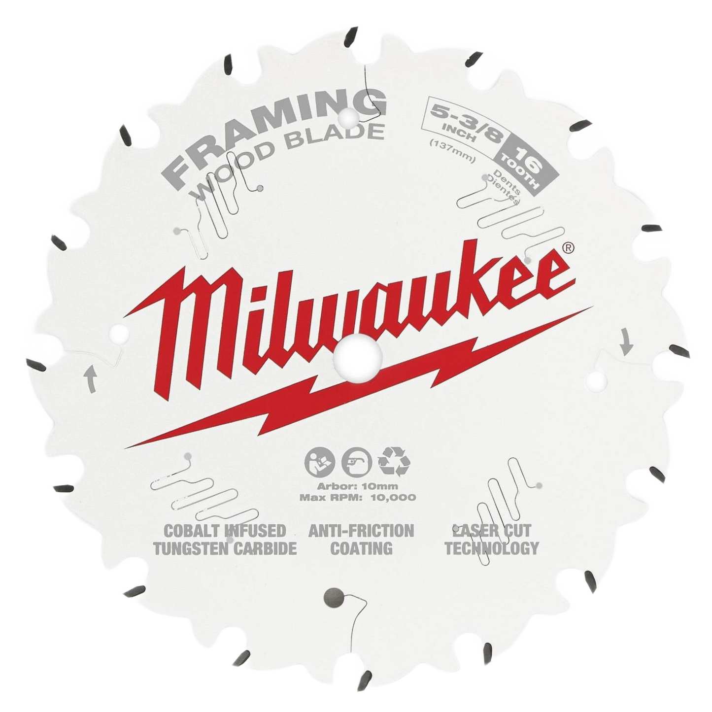 Milwaukee 5-3/8 inch circular saw blade with 16 teeth, anti-friction coating for woodworking and power tool accessories