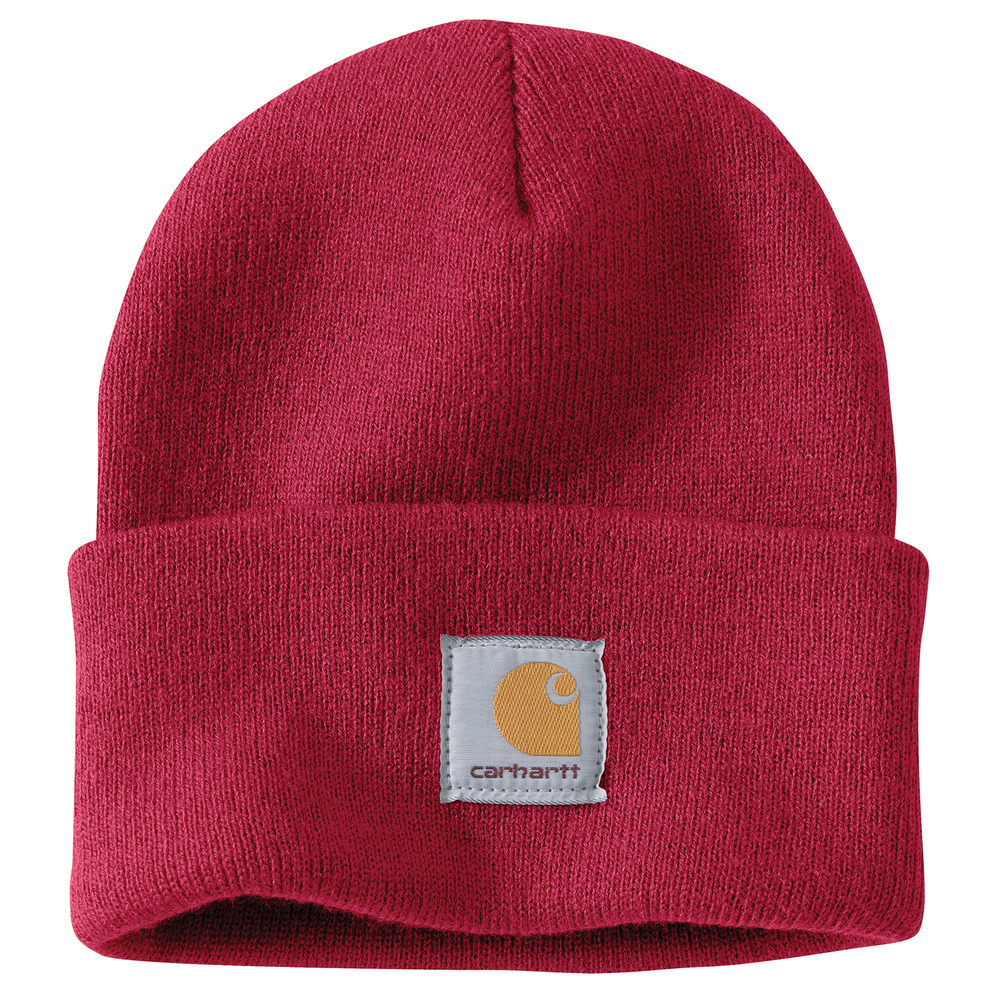 Red acrylic rib knit cuffed beanie with a stitched logo patch, a warm and durable accessory from Clothing & Shoes, Accessories, and Scarves & Hats collections.