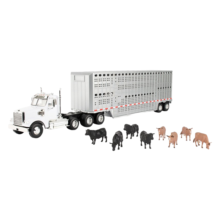White semi truck with livestock trailer and miniature farm animals toy in Vehicles & Remote Controlled Toys collection