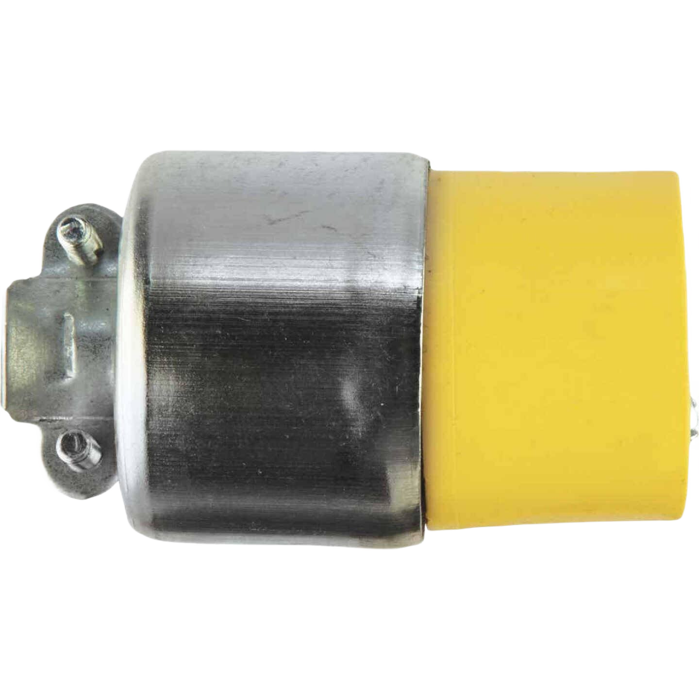 Yellow and metal 3-wire 2-pole armored cord connector for electrical use in home improvement projects