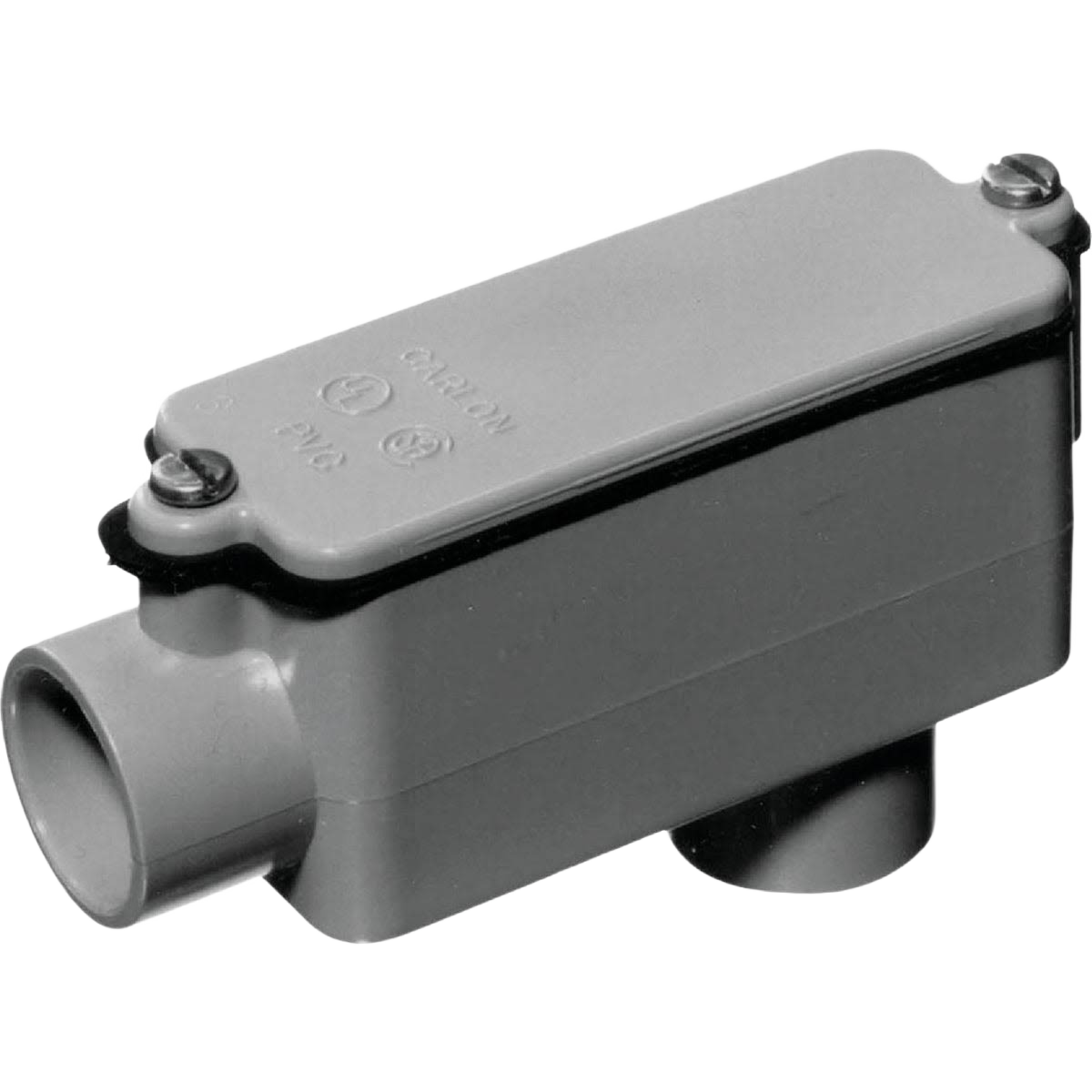 Gray PVC electrical conduit access fitting with screw-on cover for home improvement wiring projects