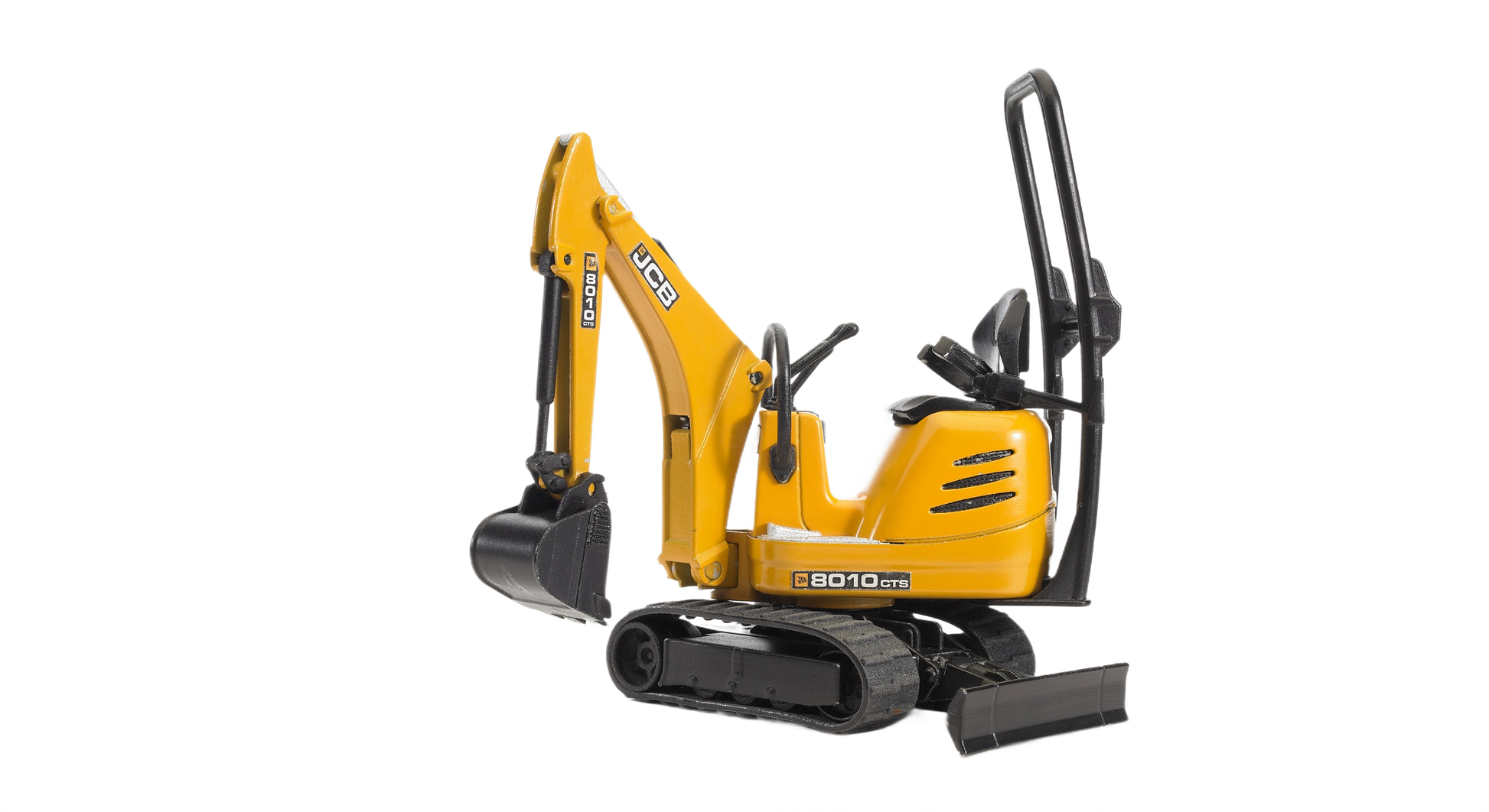 Yellow Bruder JCB mini excavator toy with articulated arm and black tracks for construction play and home improvement tools