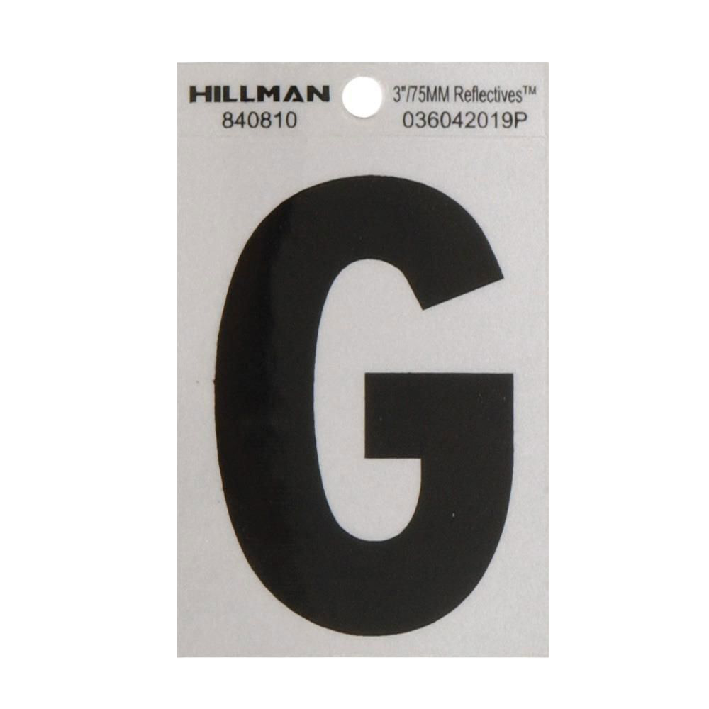 Hillman 3 in. Black & Silver Reflective Mylar Sticker Wide Style Letter G