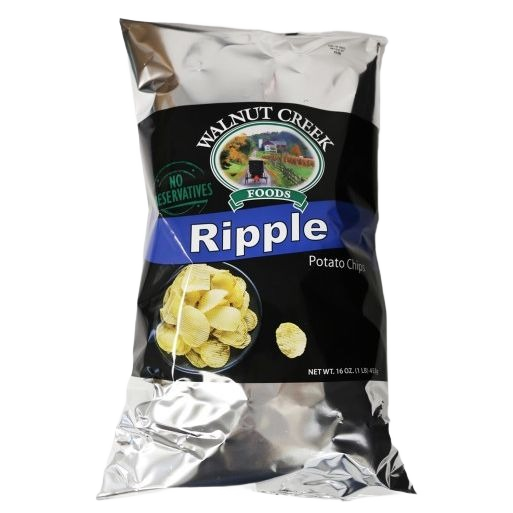 Silver bag of Walnut Creek ripple potato chips with ridged texture from Chips & Snacks and Food & Beverage collections