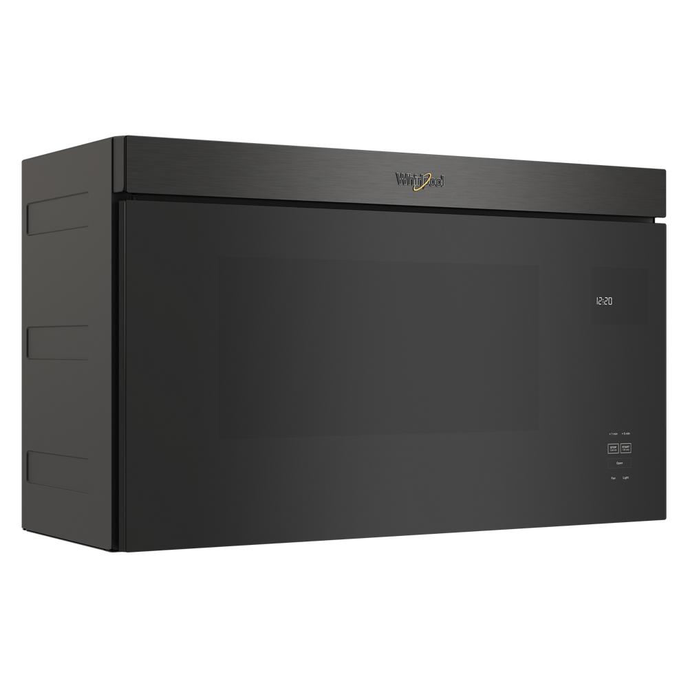 Black flush mount microwave with turntable-free design and digital control panel in Microwaves and Appliances collections