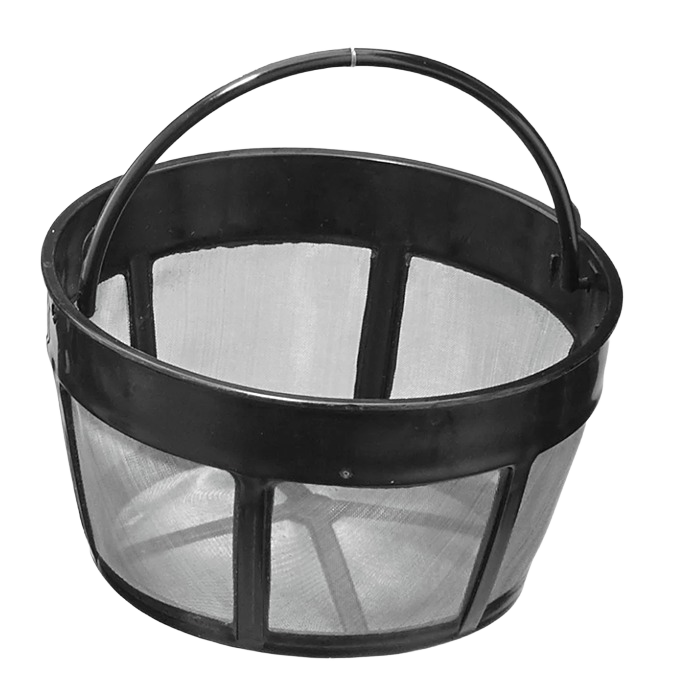 Reusable gold tone mesh coffee filter basket with black frame and handle for kitchen gadgets and tools collections