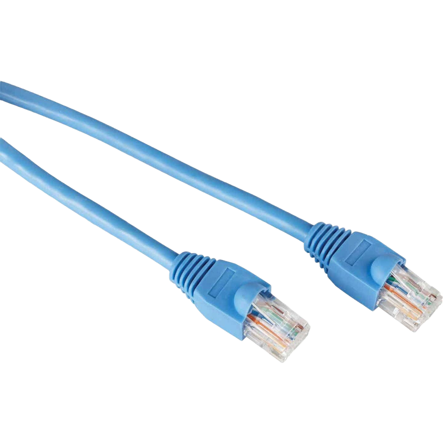 Blue CAT-5 Ethernet cable with clear RJ45 connectors for reliable network and home improvement use