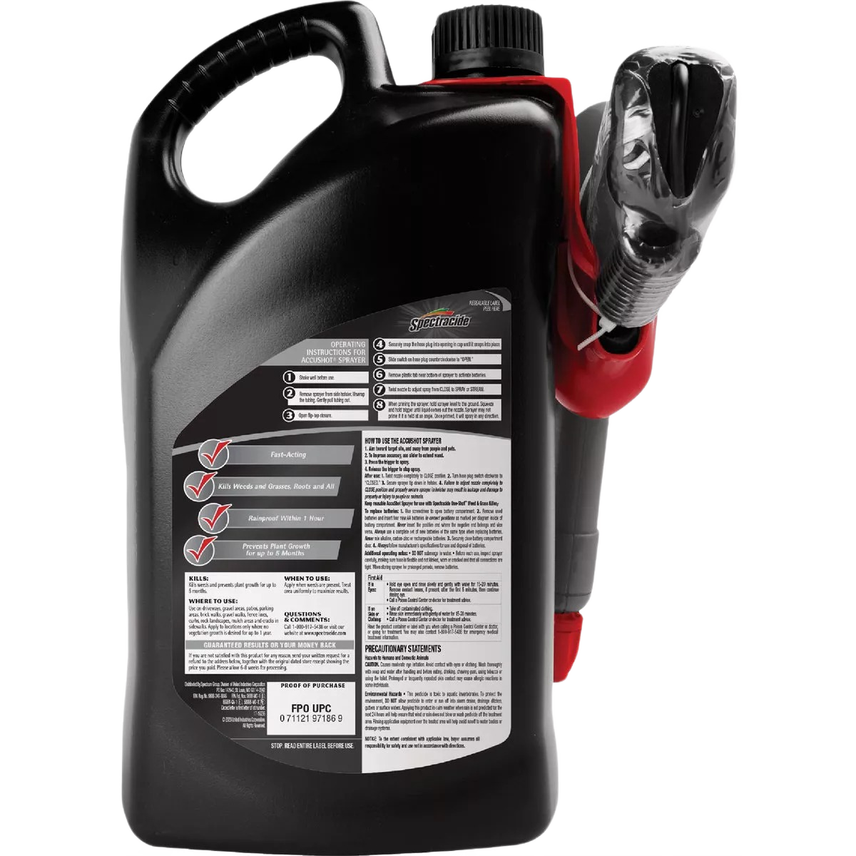 Black container with built-in red sprayer handle for fast weed and grass control in lawn care tools under $50