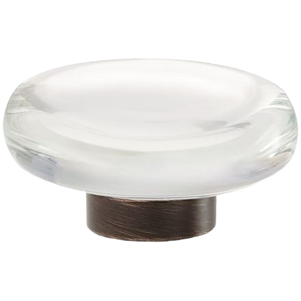 Round clear glass cabinet knob with oil rubbed bronze base for furniture hardware and home improvement projects