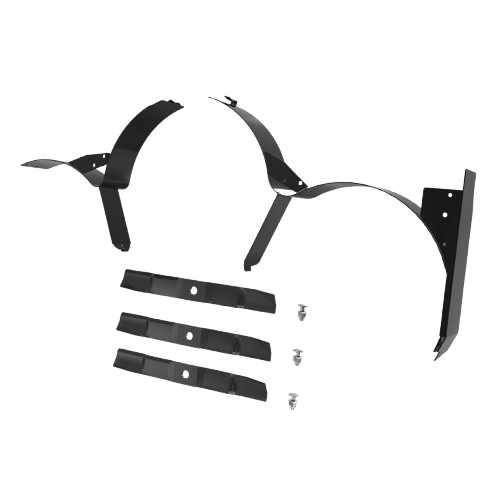 High-capacity grass mulching blades and mounting brackets designed for efficient lawn equipment maintenance and home improvement tasks