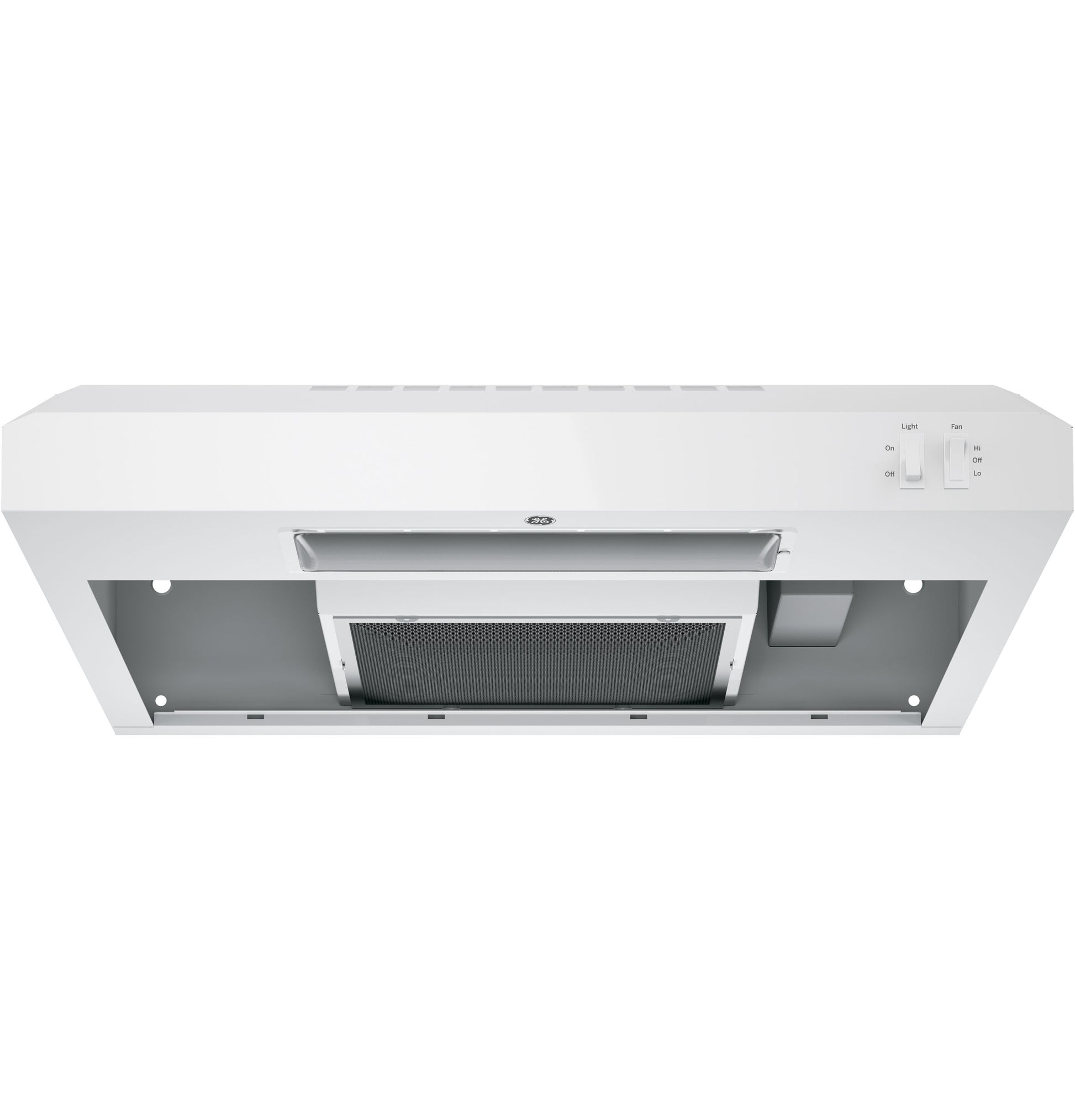 White under-cabinet range hood with mesh filter and simple switch controls from Range Hoods and Kitchen & Kitchenware collections