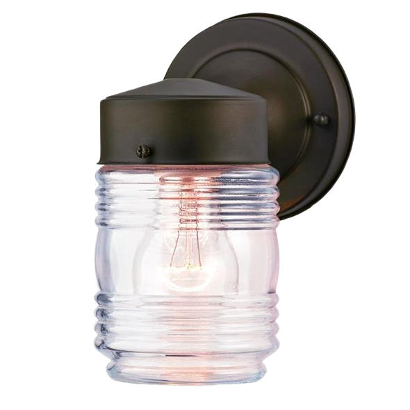 Oil rubbed bronze outdoor wall light fixture with clear ribbed glass for porch and garden lighting