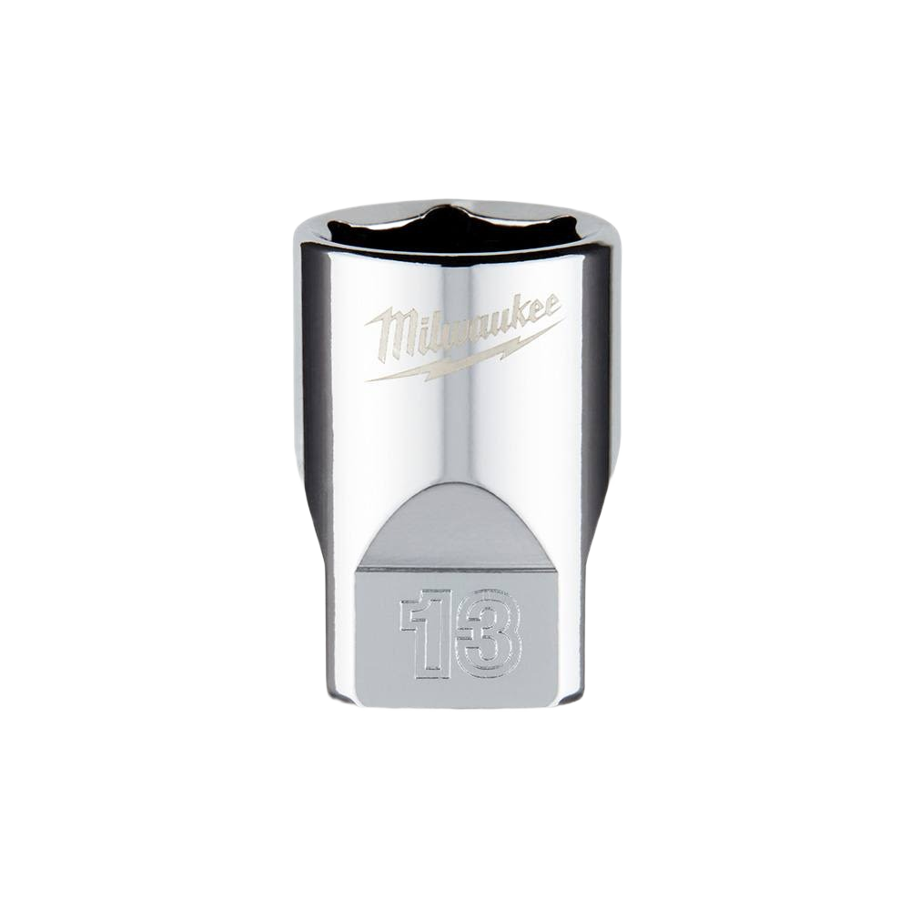 Chrome-finished 13mm socket with four flat sides for wrench-ready grip in hand tools and under $50 collections