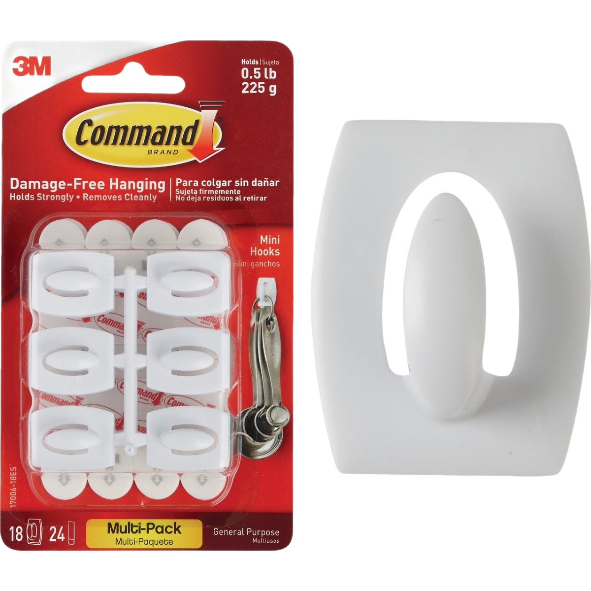 Set of white adhesive mini hooks with easy damage-free hanging, designed for tools and home improvement use